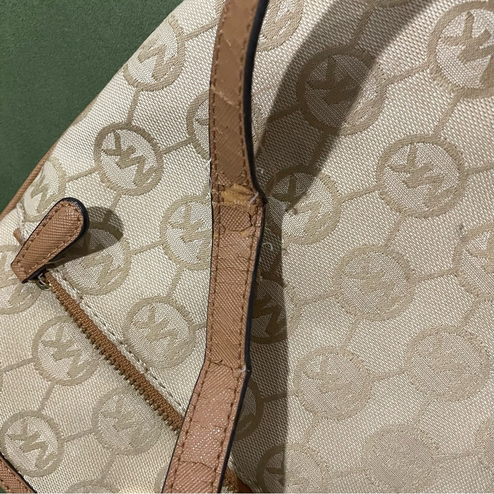 Michael Kors Tan and Brown Crossbody Bag with Signature MK Design - Picture 10 of 11